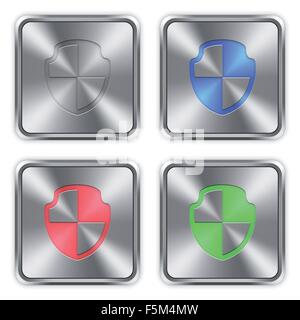 Farbsymbole Schild graviert in glänzendem Stahl Drucktasten. Gut organisierte Schichtaufbau, Farbfelder und Grafikstile. Stock Vektor