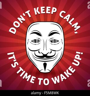 Anonymen Maske Plakat Vektorgrafik. Hacker-Logo-Design. Halten Sie ruhig Design-Hintergrund. Beratung Motivation Bild. Stock Vektor