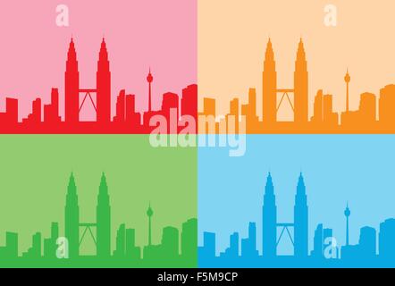 Malaysia Kuala Lumpur bunte Set Skyline Stadt Wolkenkratzer Stock Vektor