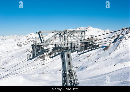 Spitze der alpinen Großkabinenbahn Aufzug auf Berg im Skigebiet Stockfoto