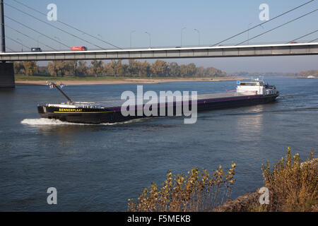 Freigther am Rhein bei Düsseldorf Stockfoto