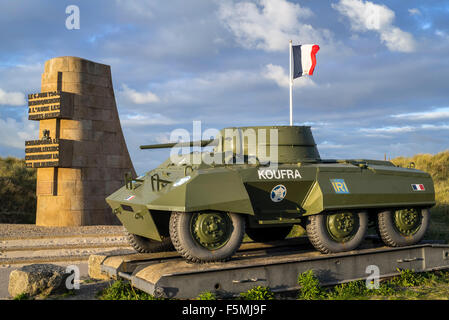 M8 Greyhound leicht gepanzerten Wagen der Forces Françaises Libres / FFL, Utah Beach, Saint-Martin-de-Varreville, Normandie, Frankreich Stockfoto