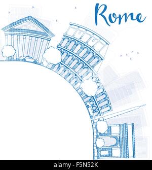 Umriss Rom Skyline mit blauen Wahrzeichen und Textfreiraum. Business-Reisen und Tourismus-Konzept mit Platz für Text. Bild für pres Stock Vektor