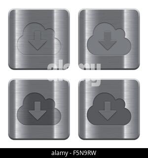 Satz von Cloud Download Schaltflächen Vektor in gebürstetem Metall Stil. Layer, Farbe und Grafikstil Struktur angeordnet. Stock Vektor