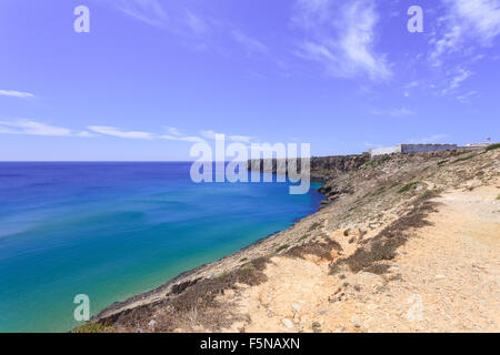 Sagres Punkt und seine Festung. Vorgebirge im südwestlichen Algarve-Region, in der Nähe von Vila Vispo, Südportugal, Mittelmeer Euro Stockfoto