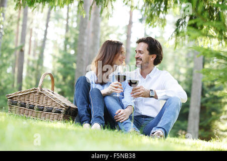 Junge schöne paar Picknick im Sommerpark Stockfoto