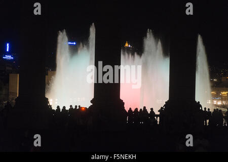 Schloss von Montjuic. Barcelona Palau Nacional, beleuchtet, beleuchtet für Montjuic Magic Fountain, Barcelona, Katalonien, Spanien, Stockfoto