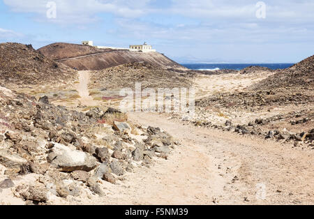 Punta Martino Leuchtturm auf der Insel Lobos in Fuerteventura, Spanien Stockfoto