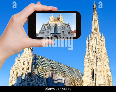 Reisen Sie Konzept - touristische Momentaufnahme der Stephansdom (Stephansdom) in Wien auf smartphone Stockfoto