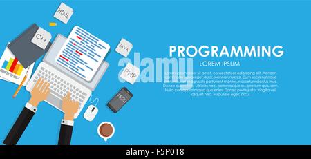 Programmierung Programmierung Konzept flachen Hintergrund Vektor-Illustration Stock Vektor