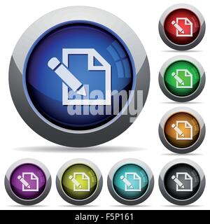 Satz von Runde glänzend bearbeiten Schaltflächen. Layer-Struktur angeordnet. Stock Vektor