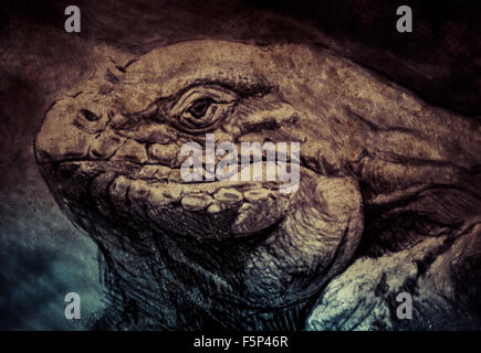 Abbildung, die mit digital-Tablette, Eidechse in Sepia auf Vintage-Papier, handgefertigte Abbildung Stockfoto