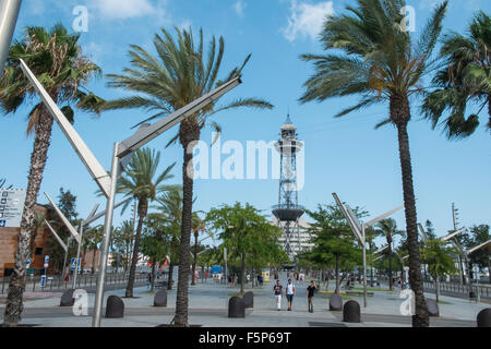 Seilbahnen über Port Vell, Barcelona, Katalonien, Spanien. Stockfoto