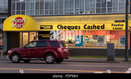 Geld Mart Scheck einlösen und Zahltag Darlehen Schaufenster Stockfoto