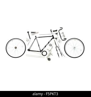 Komponenten des fixed Gear Rennrad vor einem weißen Hintergrund. Stockfoto