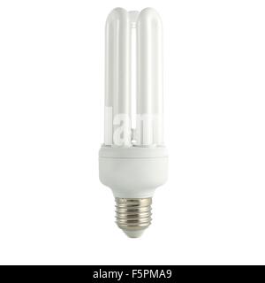 Energiespar-Glühbirne vor einem weißen Hintergrund. Stockfoto