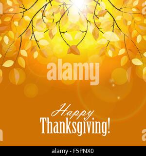 Happy Thanksgiving Day Hintergrund mit glänzenden Herbst natürlichen Leav Stock Vektor
