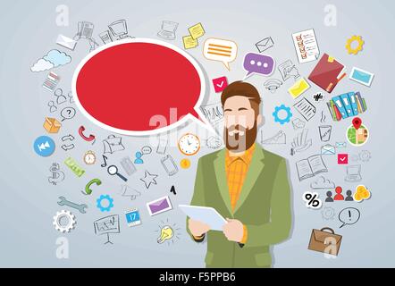 Geschäftsmann mit Tablet Computer Mann Hipster Style Fashion Guy Stock Vektor