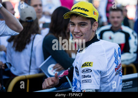 Cheste, Valencia, Spanien. 8. November 2015. Moto3 Grand Prix Motul Comunitat Valenciana. Jorge Navarro (ESP), Estrella Galicia 0, 0-Fahrer in Aktion während des Rennens der Moto3 in der Grand Prix-Motul Comunitat Valenciana aus der Circuito de Cheste. Bildnachweis: Action Plus Sport Bilder/Alamy Live News Stockfoto