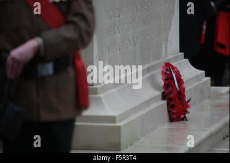 Belfast, UK. 8. November 2015. Ein Kranz von Mohn am Ehrenmal Credit: Bonzo/Alamy Live News Stockfoto