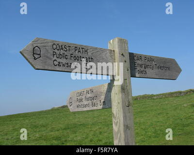 South West Coast Path Schild am Rame Head Stockfoto