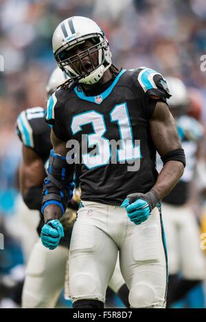 Charlotte, North Carolina, USA. 8. November 2015. Carolina Panthers defensive zurück Charles Tillman (31) während die NFL Football-Spiel zwischen den Green Bay Packers und den Carolina Panthers auf Sonntag, 8. November 2015 in Charlotte, North Carolina. Bildnachweis: Cal Sport Media/Alamy Live-Nachrichten Stockfoto