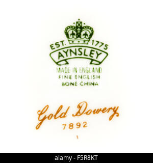 Backstamp Vintage "Gold Dowery" Teller durch Aynsley Keramik, Longton, England Stockfoto