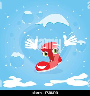 Santa Stiefel Cartoon Weihnachten Charakter Lächeln Hands Up Stock Vektor