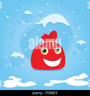 Rote Santa Tasche Cartoon Charakter vorhanden Weihnachtsgeschenk Stock Vektor