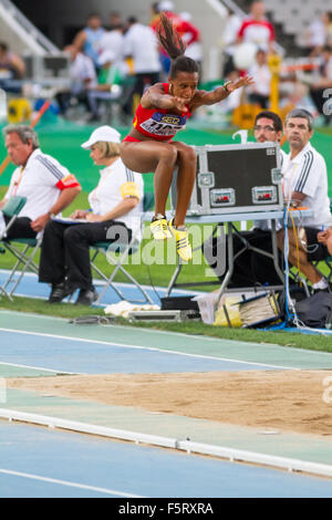 Ana Peleteiro Spanien, Gold im Dreisprung auf Junior Leichtathletik Weltmeisterschaften 2012, 2012-Barcelona, Spanien Stockfoto