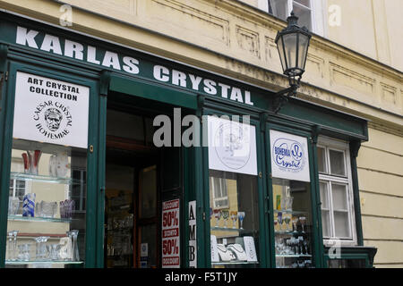Karlas Kristall, Straße Jilská 6, Böhmisches Glas-Shop in der alten Stadt Prag-Tschechische Republik Stockfoto