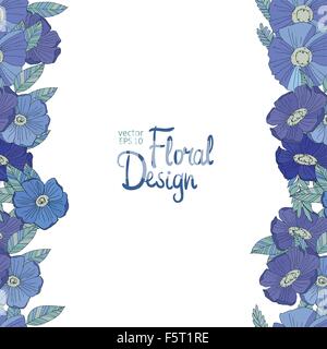 Blaue Blumen Grenze gemacht mit Wildblumen Stock Vektor