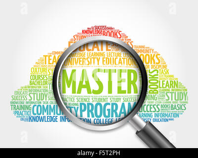 Meister Wortwolke mit Lupe Stockfoto