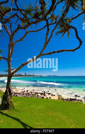 Gold Coast Skyline und Surfen Strand sichtbar von Burleigh Heads, Queensland Stockfoto