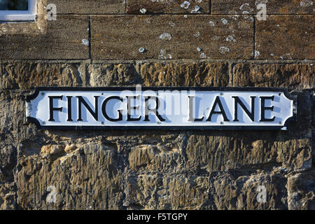 Finger-Lane Straßenschild, Sherborne, Dorset Stockfoto