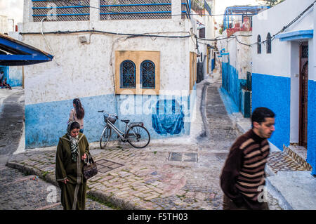 Typische Architektur in der Kasbah. Die Kasbah der Udayas ist an der Mündung des Flusses Bou Regreg eine Kasbah in Rabat, Marokko Stockfoto