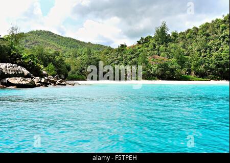 Strand von Anse Volbert, Praslin, Seychellen-Insel Stockfoto