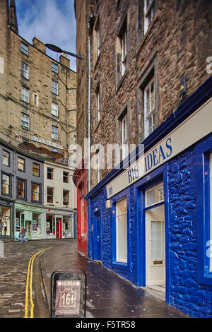 Architektur auf Victoria St, in der Grassmarket, Edinburgh, Schottland, Großbritannien. Stockfoto