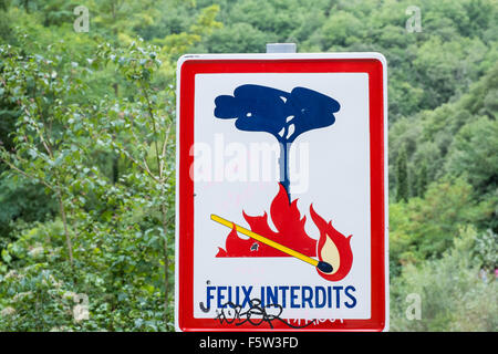 Feuer, Wald, Zeichen, Gefahr, Rennes-les-Bains, Frankreich, Französisch, Waldbrand, Waldbrände, Zeichen, Stockfoto