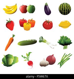 Eine Vektor-Illustration von Obst und Gemüse Symbole Stock Vektor