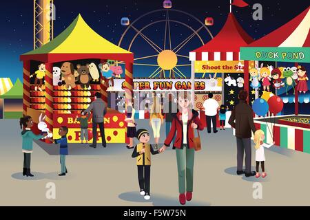 Eine Vektor-Illustration von Menschen gehen, um Sommer Nacht outdoor-Messe Stock Vektor