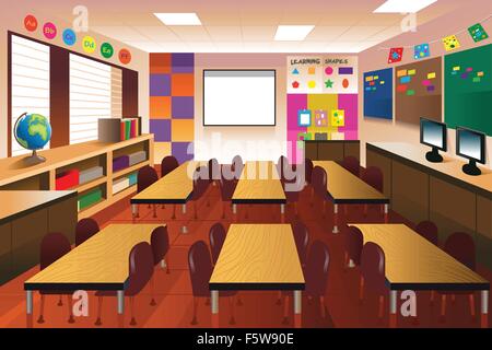 Eine Vektor-Illustration von leeren Klassenzimmer für die Grundschule Stock Vektor