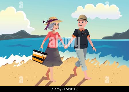 Eine Vektor-Illustration von älteres Paar am Strand Stock Vektor