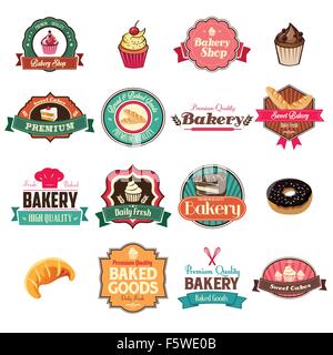 Eine Vektor-Illustration von Vintage Bäckerei Sammlung von Ikonen und Tag-sets Stock Vektor