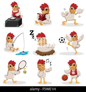 Eine Vektor-Illustration von Huhn-Zeichen, die verschiedene Aktivitäten Stock Vektor