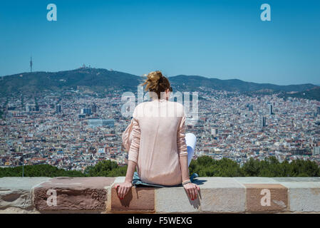 Luftbild auf Barcelona vom Montjuic Hügel übersetzt als Jude Berg, Katalonien, Spanien Stockfoto