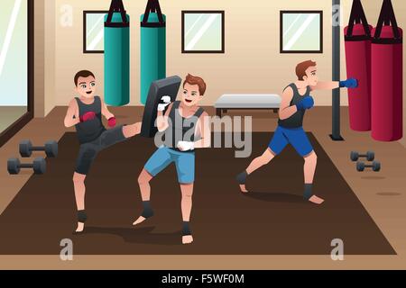 Eine Vektor-Illustration eines Boxers training in der Turnhalle Stock Vektor