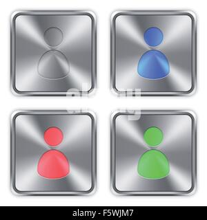 Benutzer Avatar Farbsymbole in glänzendem Stahl Tasten eingraviert. Gut organisierte Schichtaufbau, Farbfelder und Grafikstilen Stock Vektor