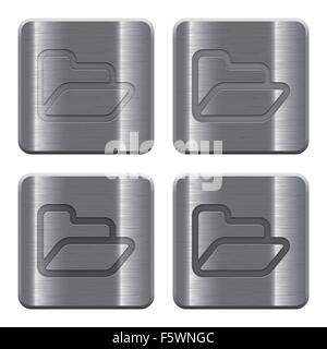 Festlegen der Ordner Tasten Vektor in gebürstetem Metall Stil. Layer, Farbe und Grafikstil Struktur angeordnet. Stock Vektor