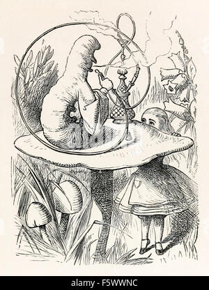 „Wer sind SIE? Sagte die Caterpillar?“ Illustration aus „Alice's Adventures in Wonderland“ von Lewis Carroll (1832–1898), Kunstwerk von Sir John Tenniel (1820–1914). Fotografie aus einer 1888 erschienenen Ausgabe des Buches „Alice’s Adventures in Wonderland“ von Macmillan & Co. Stockfoto